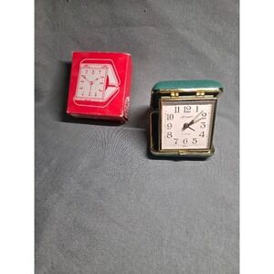 Vintage Jerger 2 Jewels Travel Alarm Clock West Germany Green Case with Box